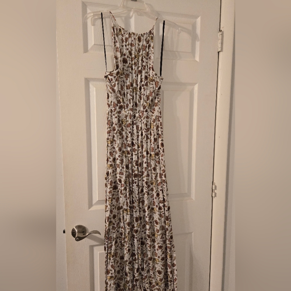 Floral Elephant Maxi Dress - White and Brown